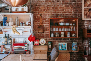 Interior of a cozy kitchen.